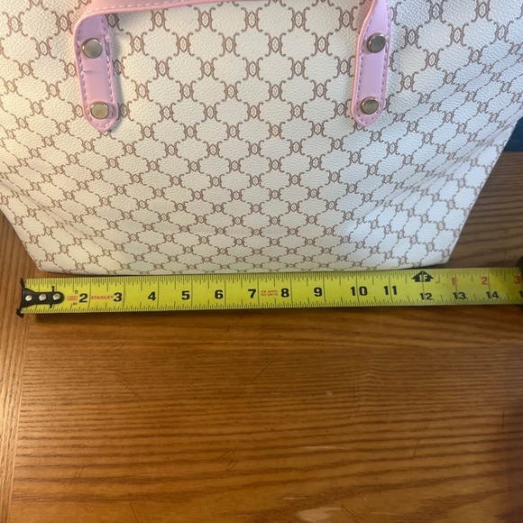 Large Houndstooth Tote w/ Pink Straps & matching cosmetic bag, Faux Leather NWOT - Picture 13 of 16